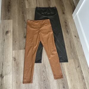 Bagatelle M Tan & Brown Faux Leather Leggings High Rise Soft Lined LOT of 2